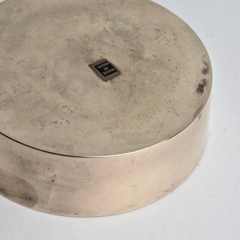 Vintage MCM Brass Floral Etched Round Trinket Dish India